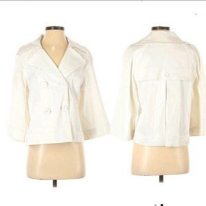 Sharagano Studio Cropped Peacoat Military Jacket Double Breasted White Sz S